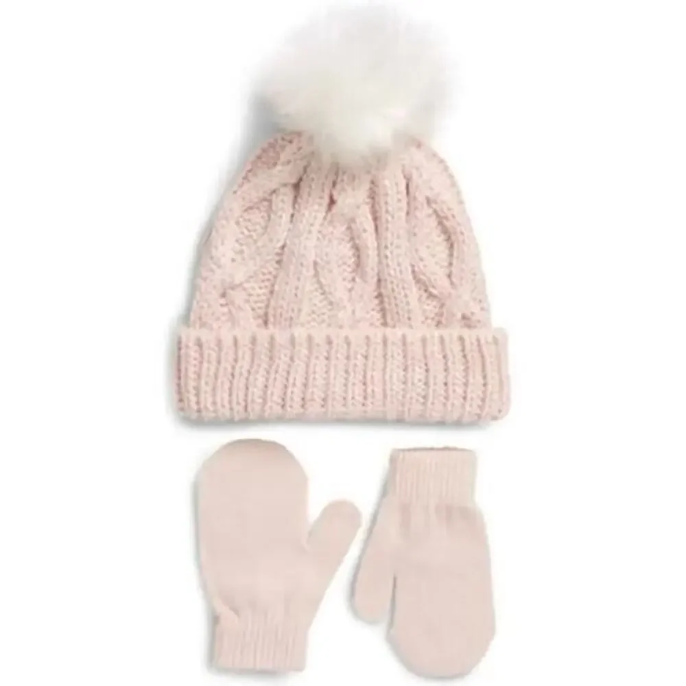 Capelli New York Toddlers 2 Piece Hat & Mittens Pink Metallic 2T-4T Nordstroms